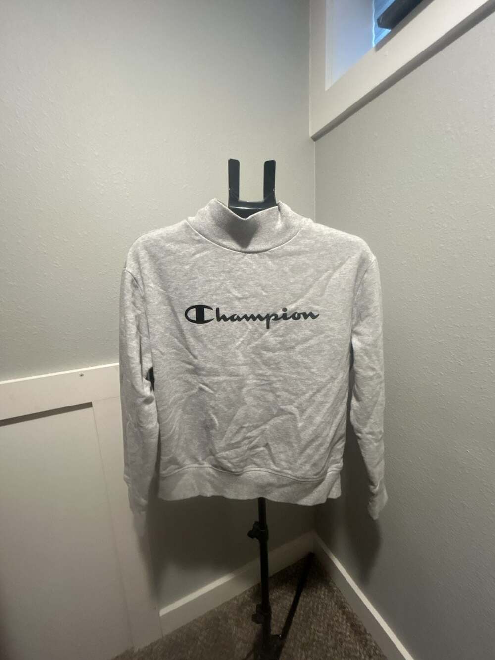Champion Mock Neck Sweatshirt Size M Gray Script Logo